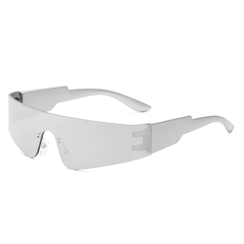 Gafas de sol Punk de una pieza para ciclismo, gafas de sol con espejo Y2K para mujer, gafas envolventes de los años 2000, gafas de: Plata