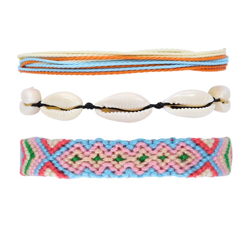 3pcs/set Bohemian Thread Bracelet Beach Foot Shell Anklet Handmade String Cord Woven Leg Bracelets For Women Men Summer Jewelry