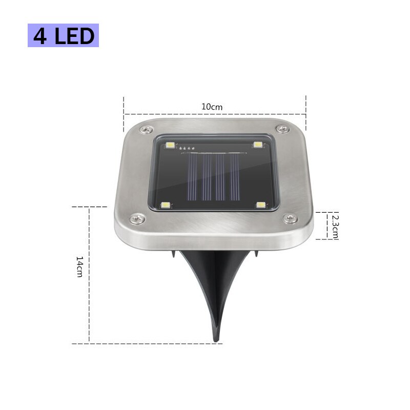 4PCS LEDNew Intelligent Light Sensing Switch Solar Stainless Steel Outdoor Waterproof Lawn Garden Floor Lamp Christma Decoration: 4led square 4PCS / white light