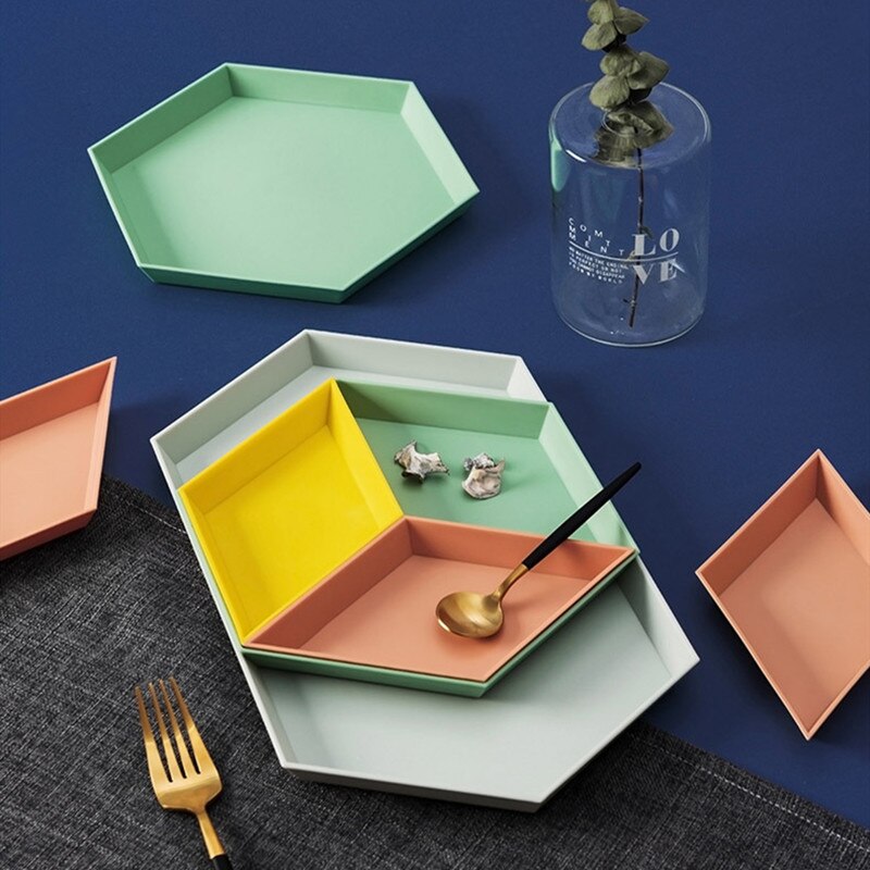 Home Geometric tray Nordic fruit storage tray kitchen DIY multifunctional supplies dessert tray jewelry tray