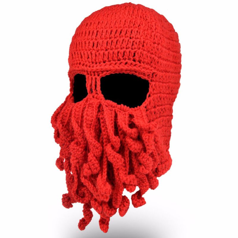 Männer Frauen Kreative Lustige Tentakel Krake Gestrickte Hütte Lange Bart Mütze Kappe Sturmhaube Winter Warme Halloween Kostüm Cosplay Maske