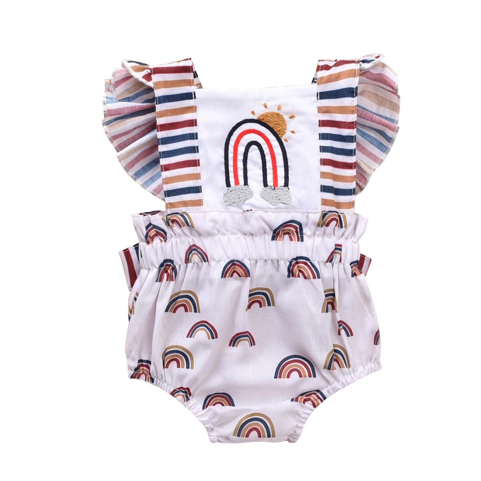 Pasgeboren Baby Jongen Meisje Regenboog Print Romper Mouwloos Backless Jumpsuit Bodysuit Zomer Rompertjes Voor Pasgeborenen