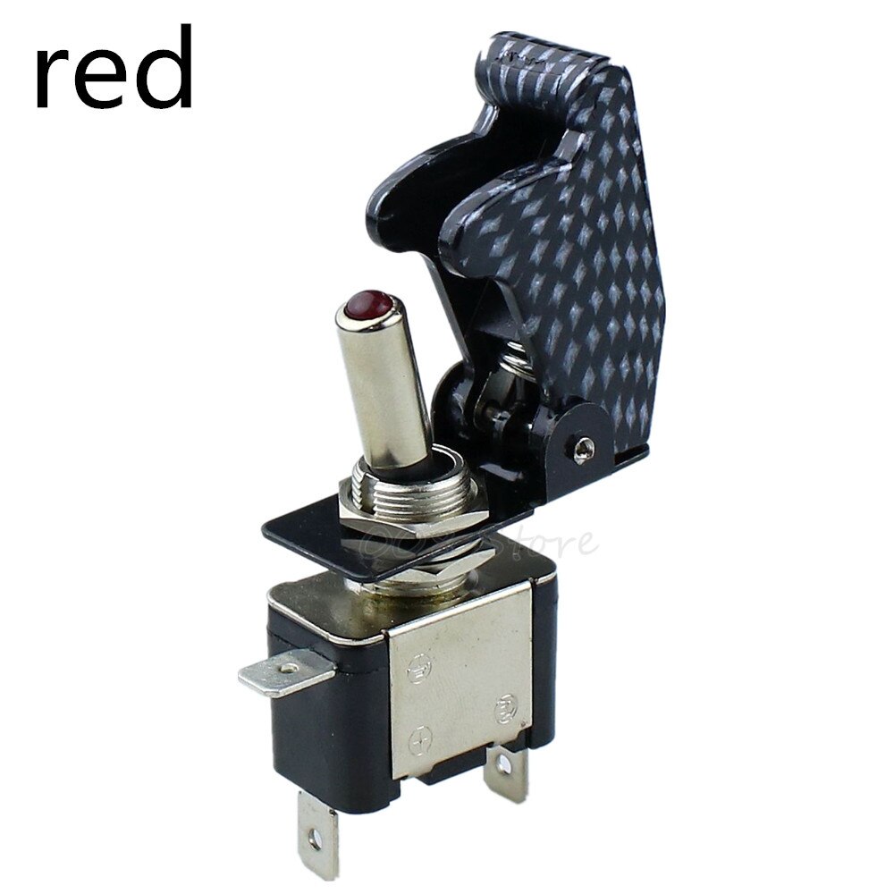 illuminated LED Toggle Switch With Missile Style Flick Cover 12V Car Dash: XW carbom LED RED