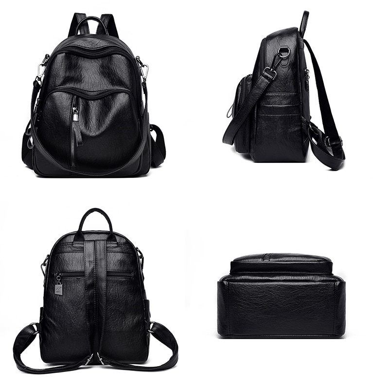 Backpack For Women Leather Bagpack Big Capacity Ladies Leisure Pack Black Ladies School Bag Pack