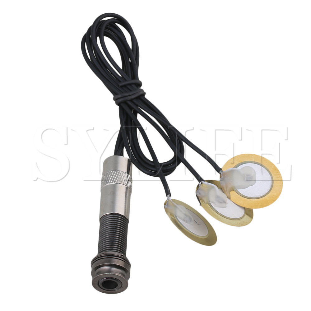 3 Sensor Gitaar Piezo Contact Microfoon Pickup Zwart Met 6.35Mm Jack