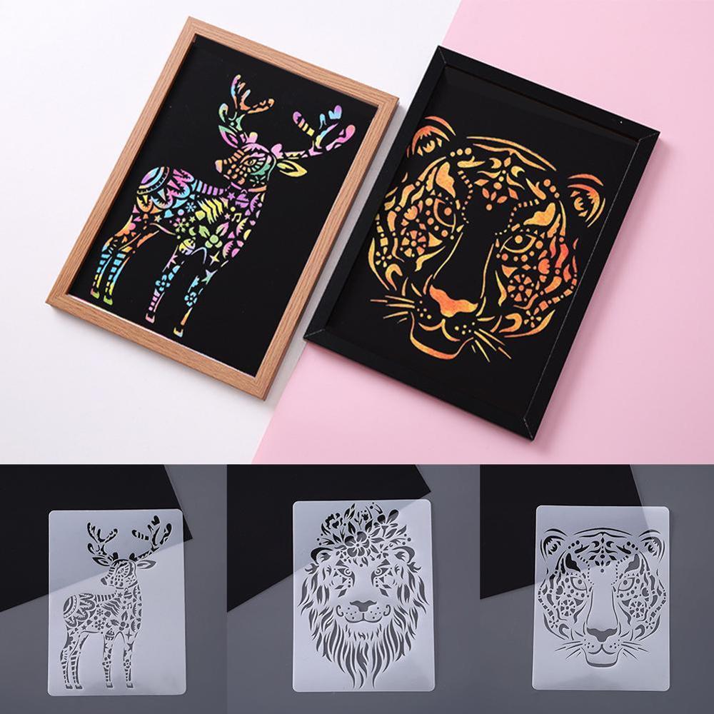 1PC Animals Drawing Template Ruler Animals Hollow out Template Stationery Drawing Figure Ruler Painting With Scratch Paper