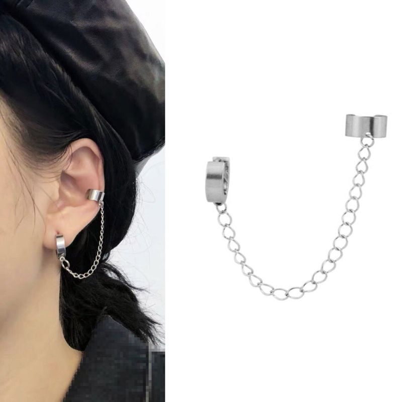 Angelady 1pc smykker koreansk hip hop titanium stålkæde threader manchet øreringe punk unisex smykker