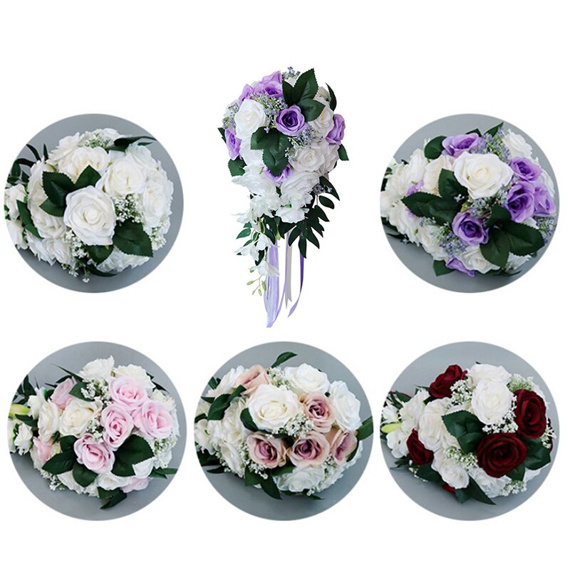 Tela Lovegrace + cinta ramo de rosas blancas flores para dama de honor pulsera accesorios de boda flor de mano nupcial