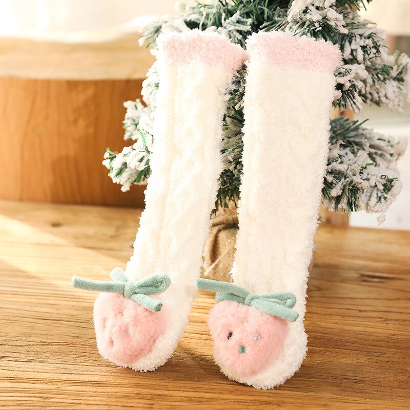 Calcetines con dibujos de perro y elefante para bebé, terciopelo Coral, suaves y cálidos, calcetín para niño de 0 a 3T, 1 par: straberry