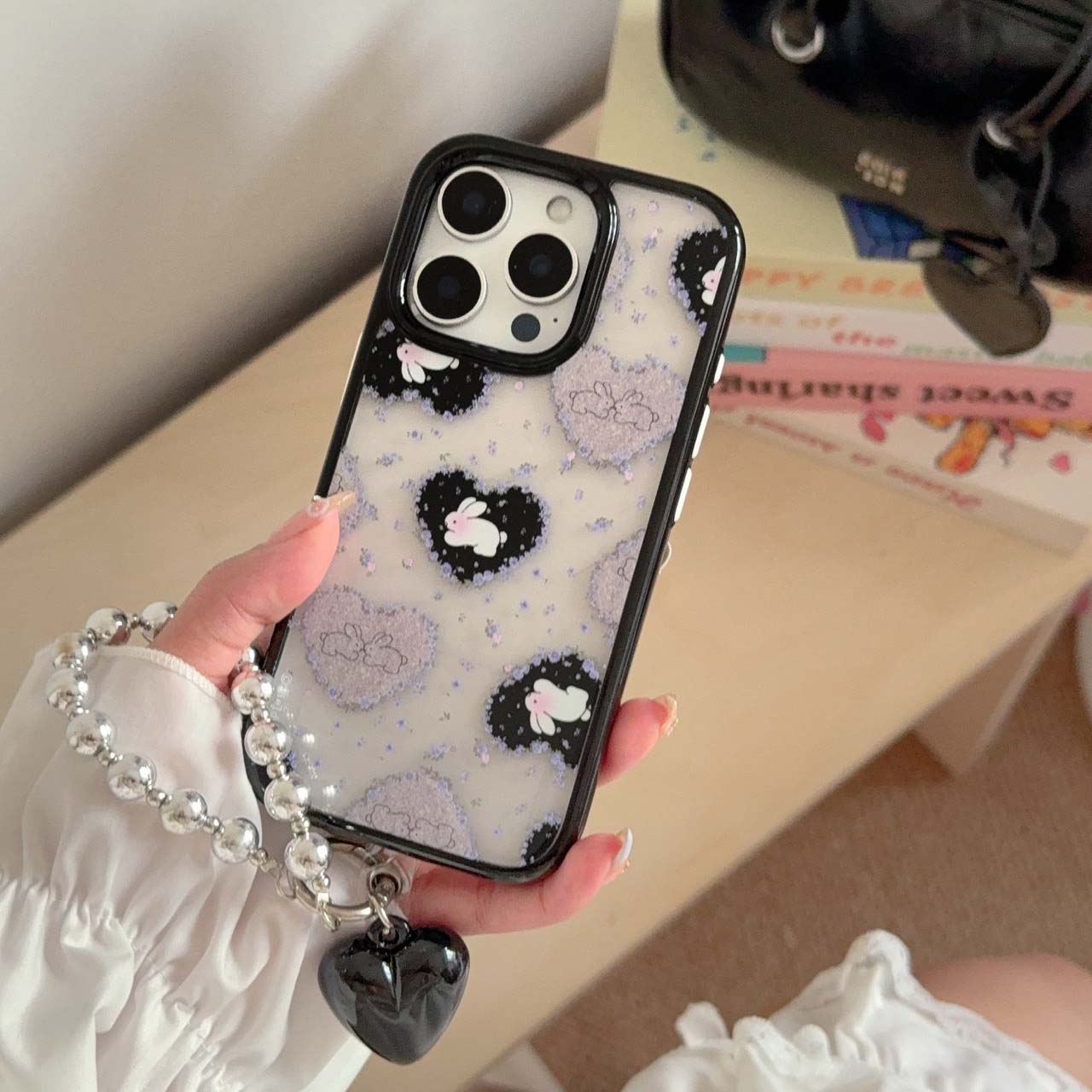 Liebe Kaninchen niedlichen Hasen Blumenschutz Rückseite für iPhone 15 16 Profi Max 13 14 Profi Max Karikatur Handyhülle Anhänger Capa