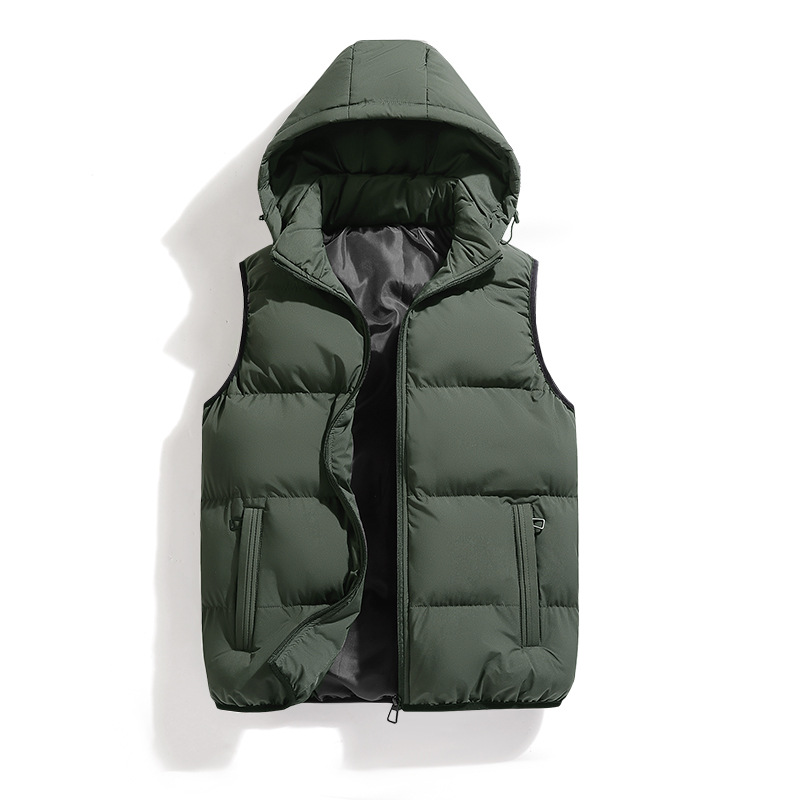 Herfst Winter Mannen Vest Jas Waterdicht Warm Mouwloze Vesten Mannen Jas Mode Hooded Casual Vest Heren Dikker Vest: L / Army Green