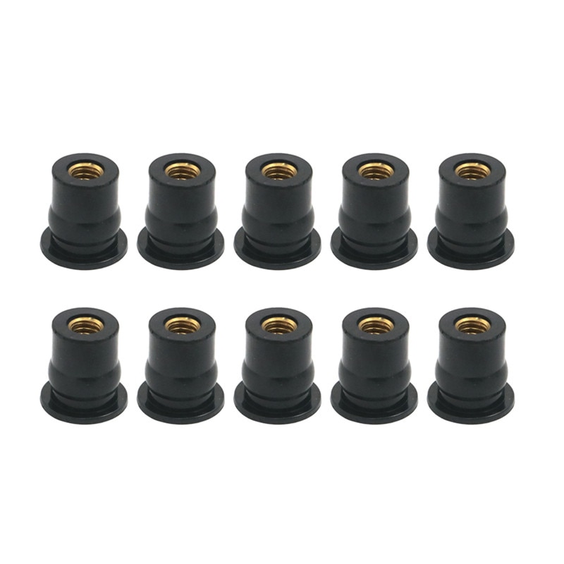10 stykke universal motorcykel  m6 6mm gummi brønd møtrik forrude vindskærm kåbe brønd møtrik bolte skrue 1/2 &quot; wellnut