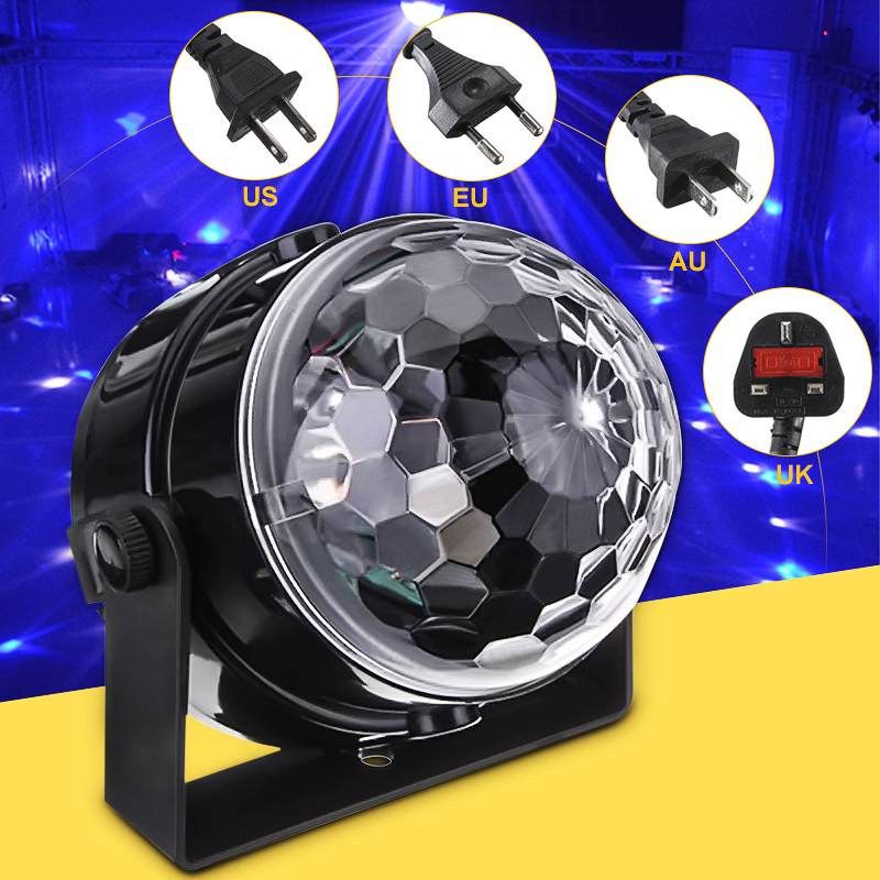 Mini RGB LED Crystal Magic Rotating Ball Lights Sound Activated Disco Light Music Christmas KTV Party EU/US/UK/AU 100-240V