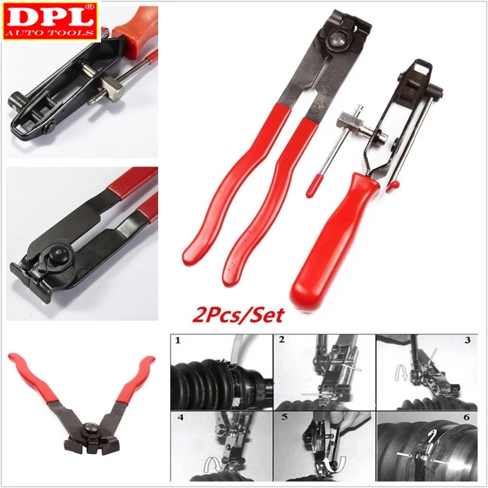 2pcs/set CV Joint Clamp Banding Install Tool Ear Type Boot Clamp Pliers Metal Hand Tool Red+Black CV Boot Clamp Pliers