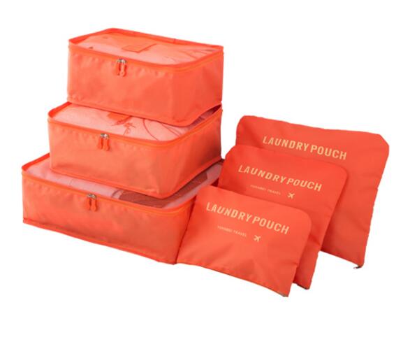 IUX 6 stks/set Mannen en Vrouwen Bagage Reistassen Verpakking Cubes Organizer Mode Dubbele Rits Waterdicht Polyester Zak: Oranje