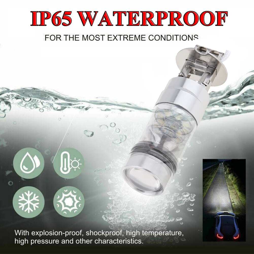 2Pcs H3 Led Mistlampen 100W Super Heldere Chips Auto Rijden Lamp 12/24V Wit 6000K Voor Snelle Levering