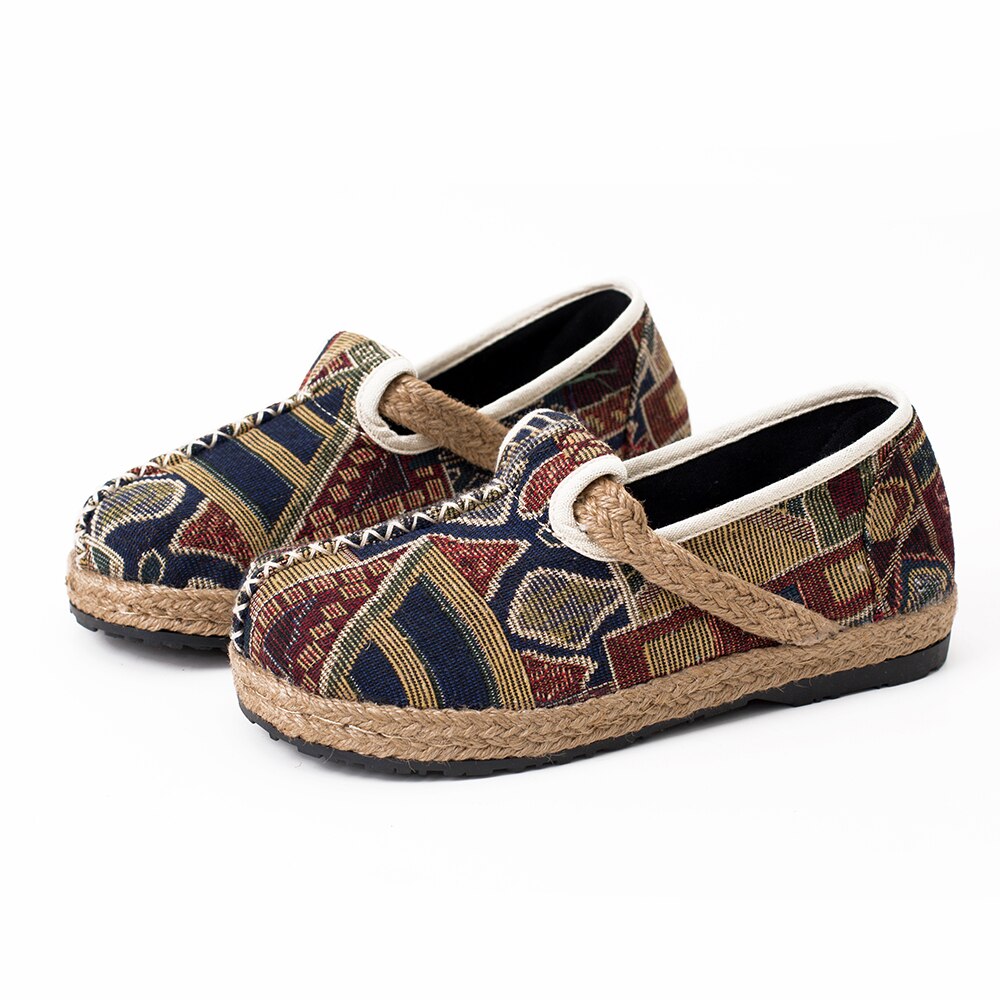 Veowalk, mocasines de lino informales con bordado de algodón marrón para Mujer, zapatos planos Vintage elegantes hechos a mano para Mujer