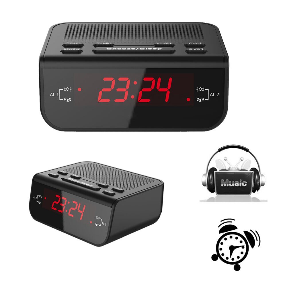 LED Red Time Display Digital Alarm Clock Radio FM Frequency Snooze Sleep Timer
