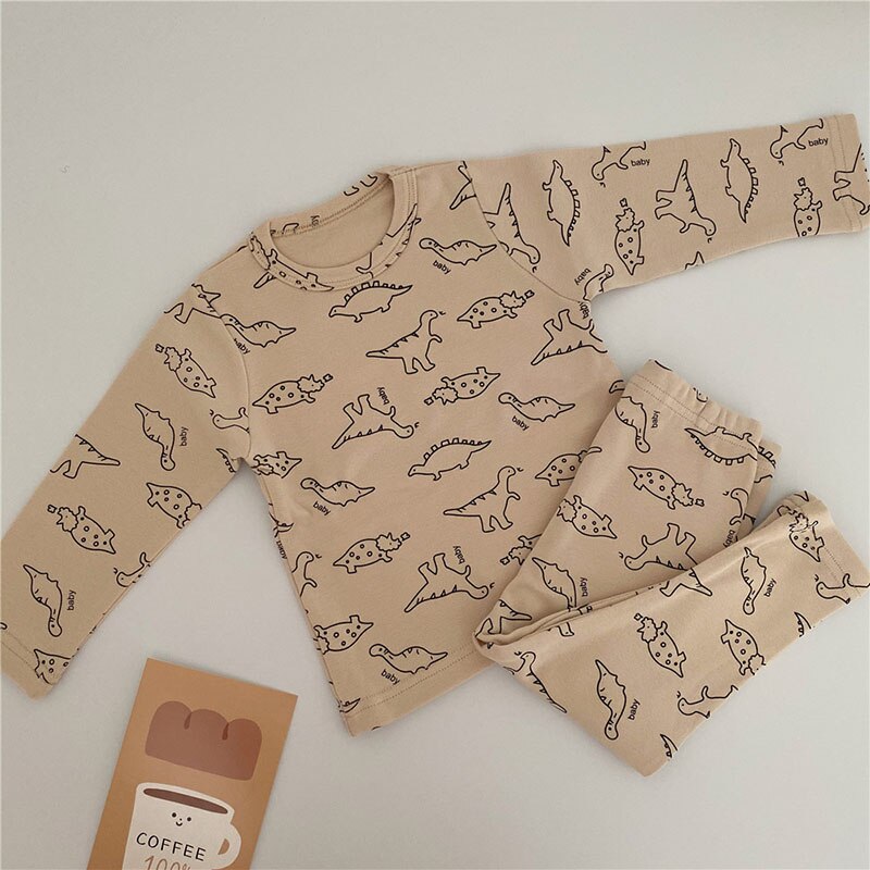 Milancel Baby Kleding Dinosaurus Print Baby Een Stuk Met Hoed Katoenen Baby Bodysuits Lente Peuter Kleding: beige set / 6m