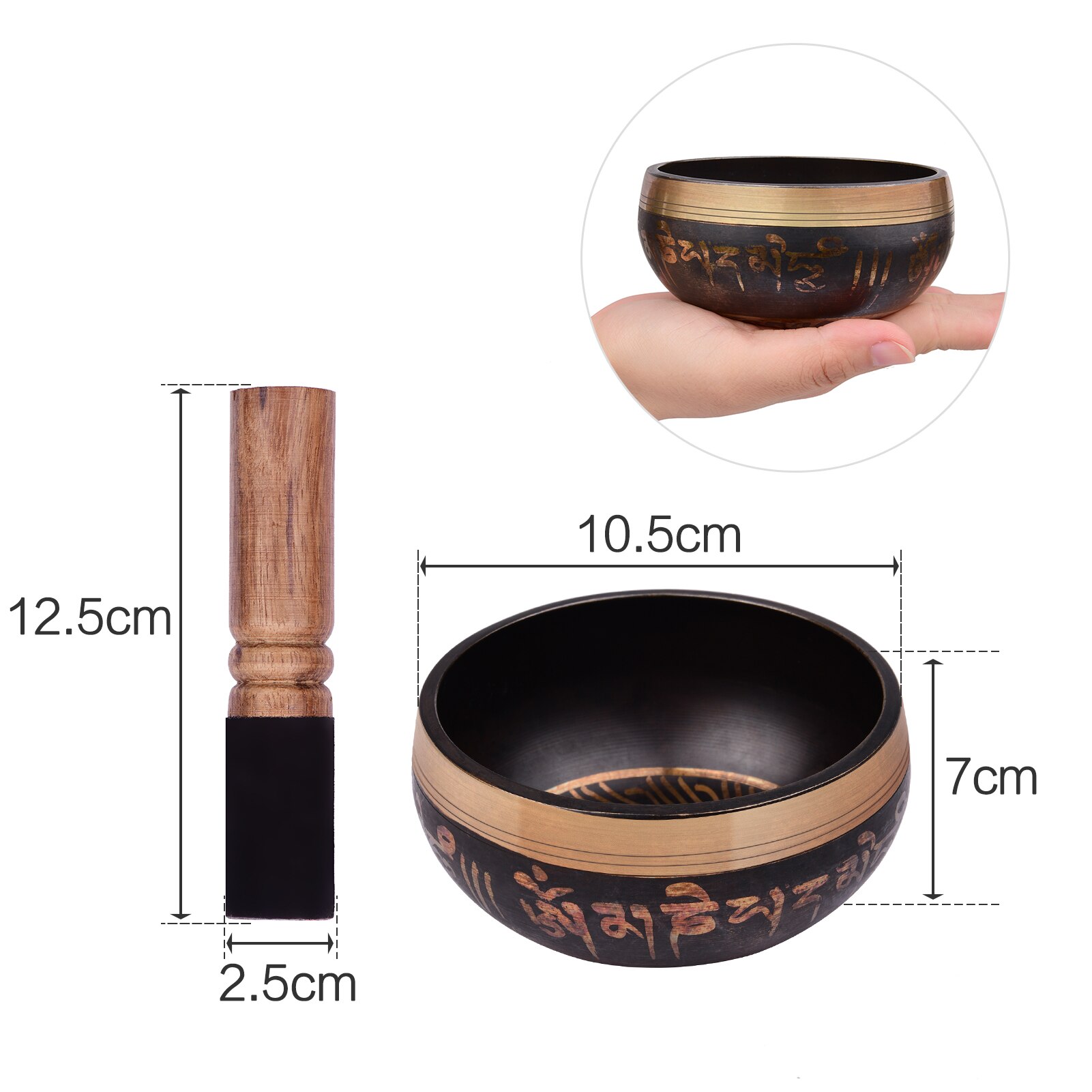Ammoon – ensemble de bols chantants tibétains de 10.5cm/4 pouces, avec son en métal fait à la main, coussin doux de couleur aléatoire) et bâton en bois