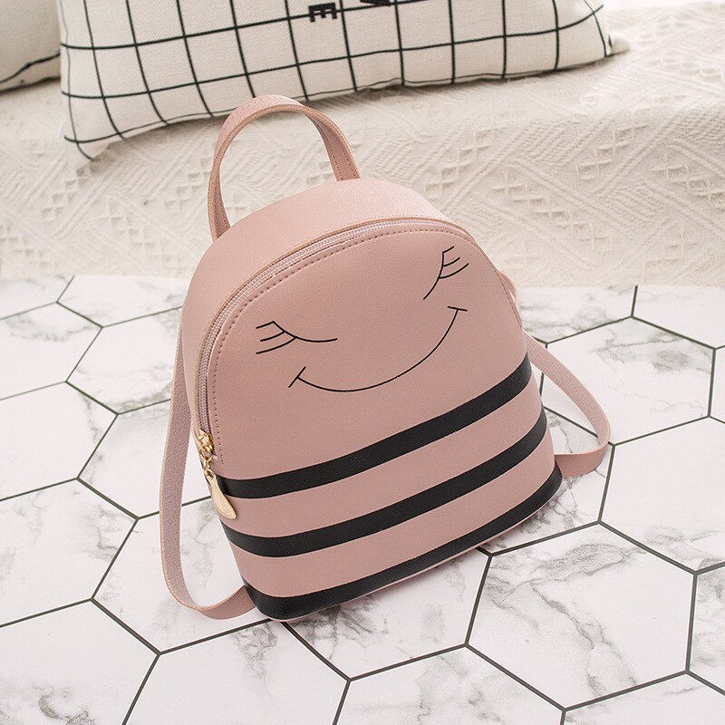 Fille cartables caractère fermeture éclair casque trou sac à dos en bandoulière sacs téléphone portable sac à main: pink