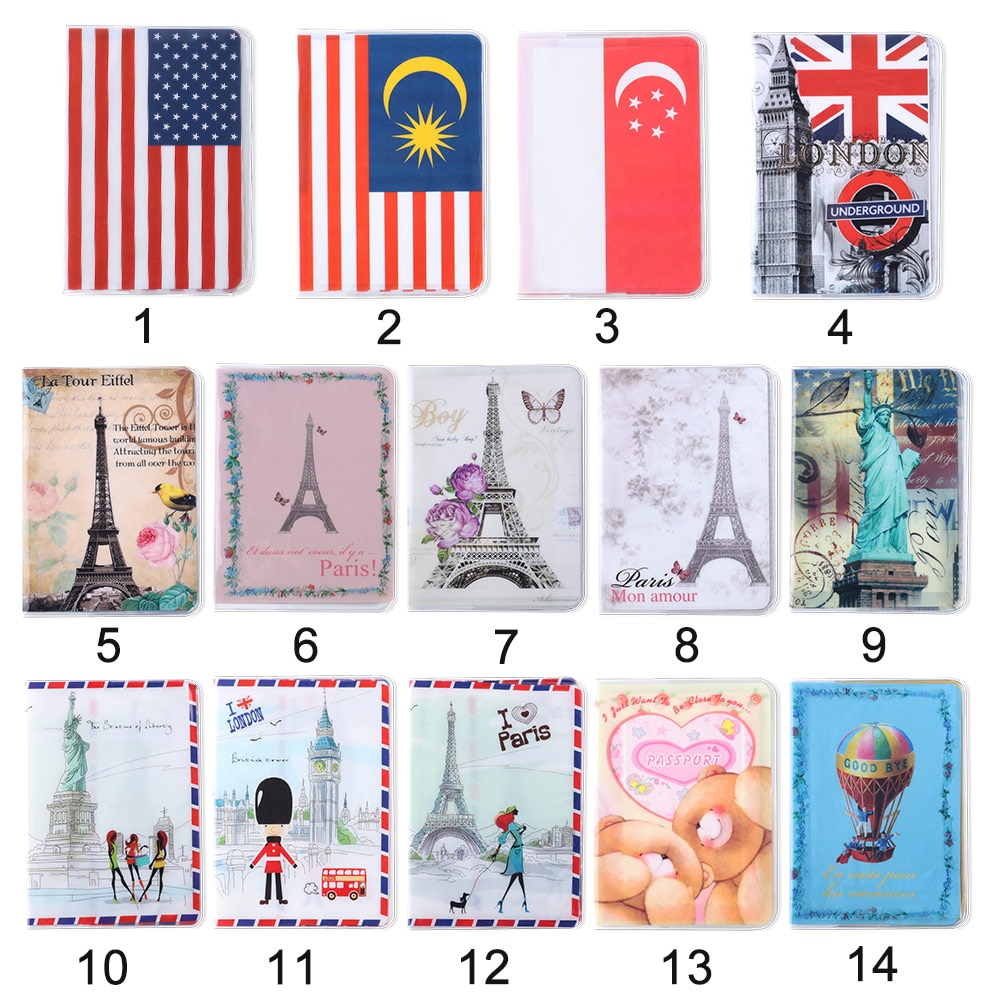 1Pc Passport Cover Card ID Holders Women Men Travel PVC Document Folder Passport Package Eiffel Tower Passport Holders