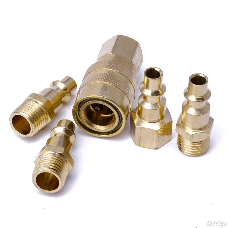 5Pcs Brass Quick Coupler Set Solid Air Hose Connector Fittings 1/4" NPT Male Female Quick Plug