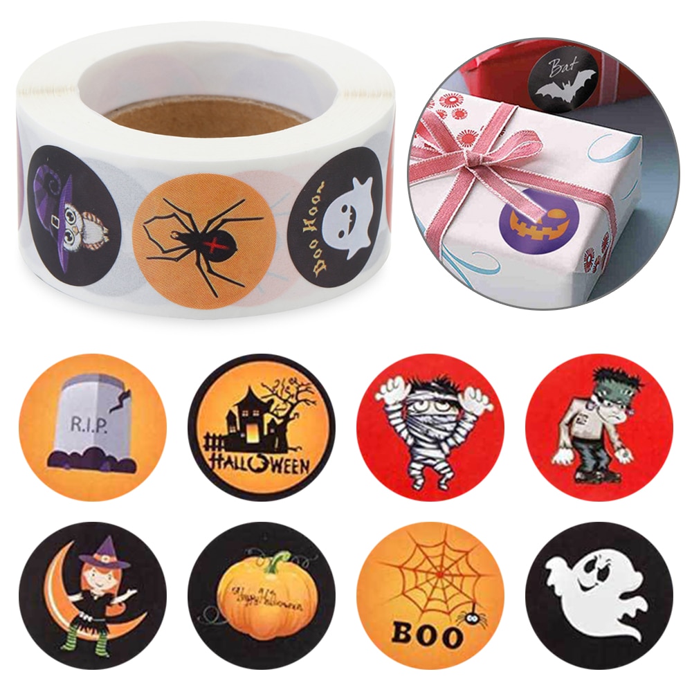 500 stuks halloween ronde stickers zelfklevende etiketten papieren snoepzakken stickers verpakking seal verpakking knutselen