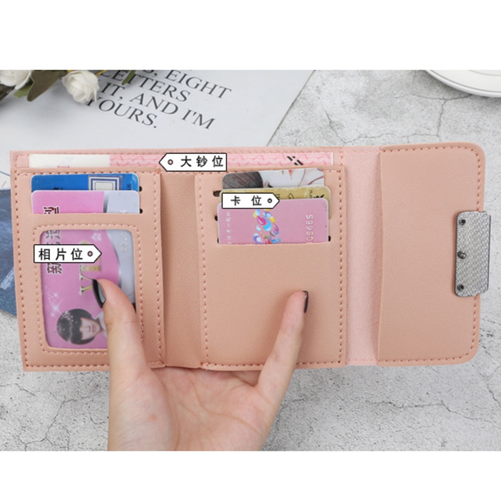 Women Leather Small Wallet Card Holder Solid Color Short Lovely Purse Zip Coin Purses Clutch Handbag Coin Purse