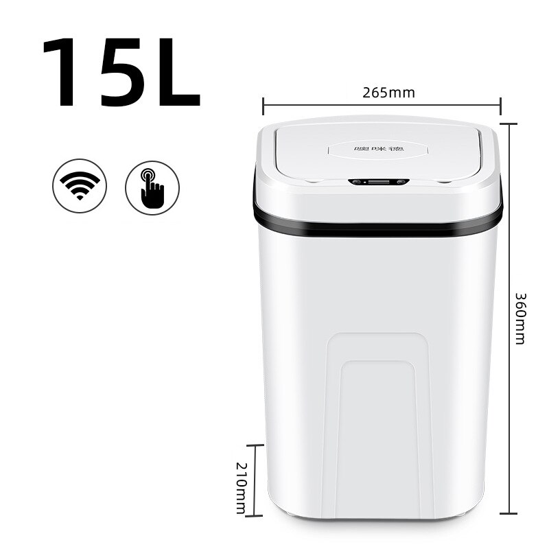 15L Smart Induction Trash Can Wireless Sensor Automatic Garbage Bin Home intelligent Electric Waste Bins Kitchen Bathroom: white B