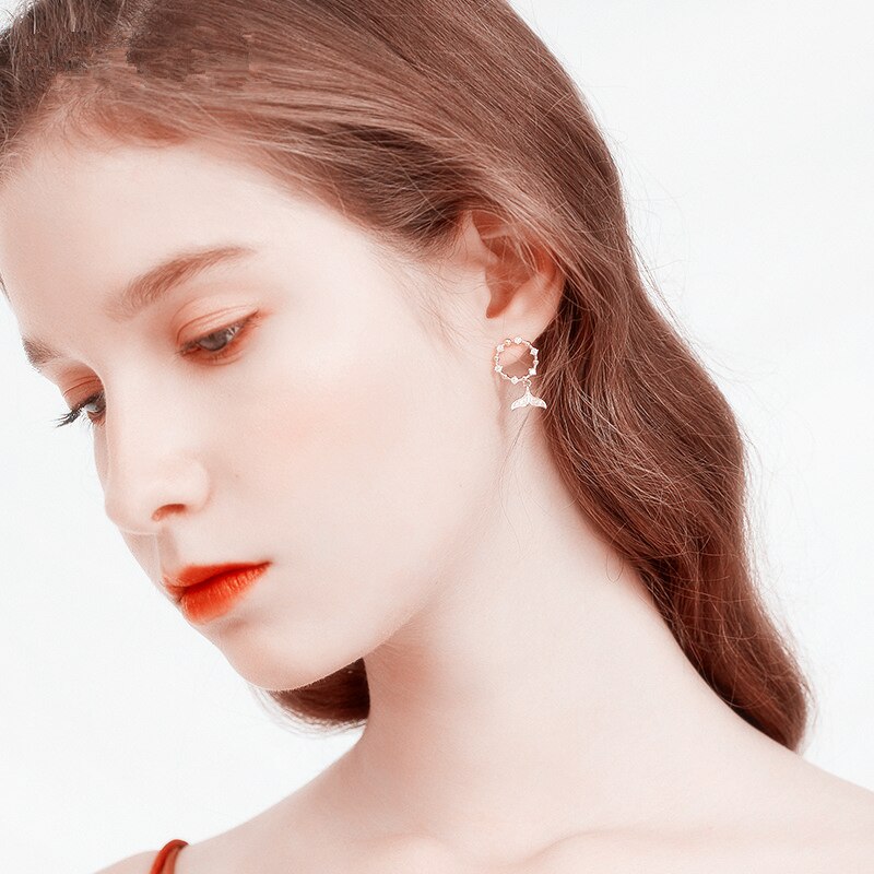 SODROV 925 Sterling Silver Shell Mermaid Stud Earring for Women Fine Party Jewelry HE050 brincos