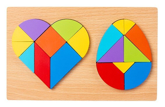 Wooden 2-in-1 Shape Tangram Puzzle Board Geometry Matching Tangram Assembling Toy: Heart and egg