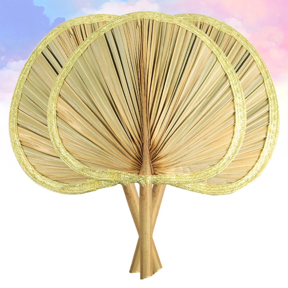 3PCS Hand-made Big Cattail Leaf Fan Old Type Cooling Fan Mosquito Repelling Fan Brown Leaf BBQ Palm-leaf Fan Multi-purpose Handh
