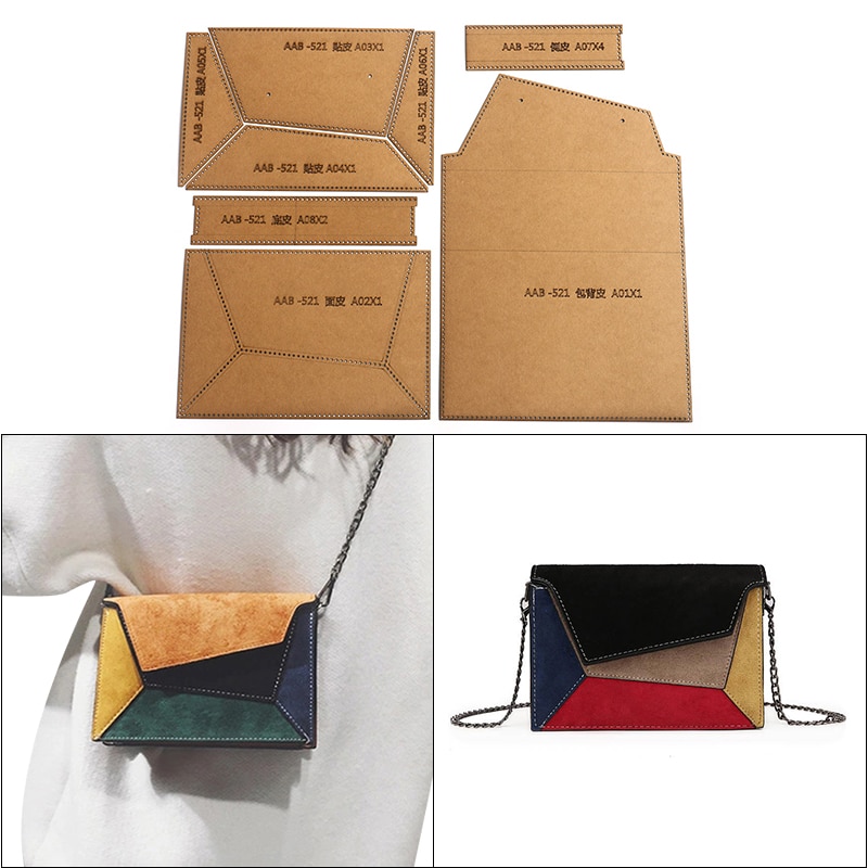 1Set DIY Kraft Paper Template Lovely Women's Shoulder Bag Leather Craft Pattern DIY Stencil Sewing Pattern 21cm*14.5cm