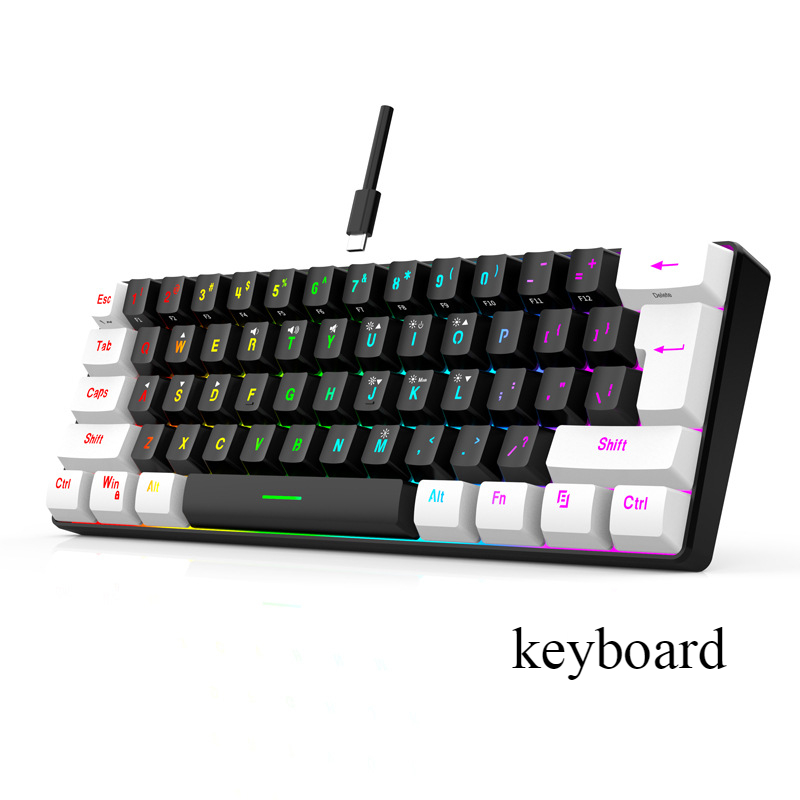 Tastatur- und Maus-Sets 60 % RGB-Gaming mit Tastaturen, Maus-Kombination, PC-Kit, Gamer, Hintergrundbeleuchtung, Mini, 61 Tasten, Computer, kabelgebundenes Set, Tastatur: WHITE