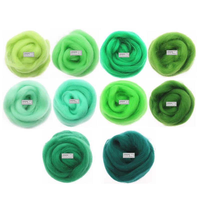 10 Colors Green Series Felting Wool Fibre 10g/20g/50g/bag Flower Plants Wool Roving Needle Handmade Spinning DIY Craft Materials