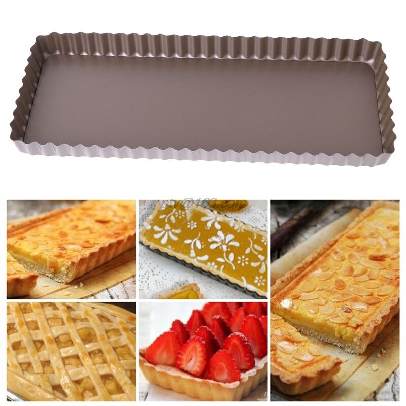 Fluted Pie Tart Pan Mold Baking Removable Bottom Nonstick Quiche Tools Rectangle