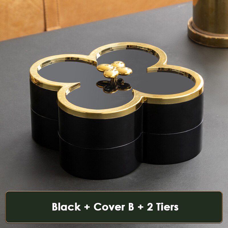 Bloem Vorm Snack Dienblad Decoratieve Plastic Verdeeld Snack Borden Kommen Voor Familie Party Candy Noten Opbergdoos Met Deksel: Black B 2 tiers