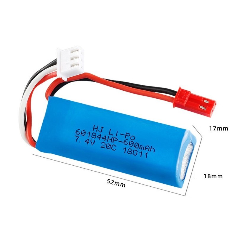 Upgrade 7.4V 600mAh 601844 Lipo Battery with USB charger for WLtoys K969 K979 K989 K999 P929 P939 RC Car Parts 2s 7.4v Battery