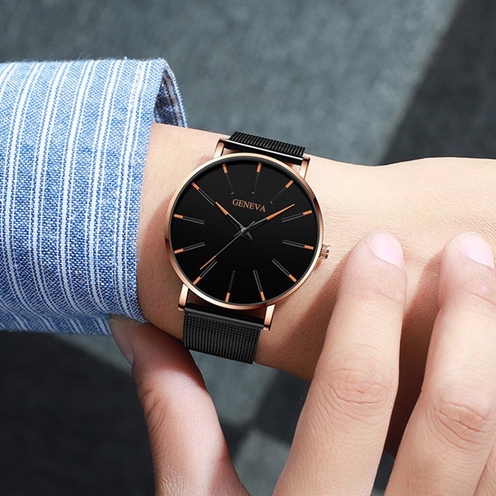 Mannen Mode Ultra Dunne Horloges Minimalistische Eenvoudige Mannen Business Roestvrijstalen Gaas Riem Quartz Horloge Relogio Masculino # Cl
