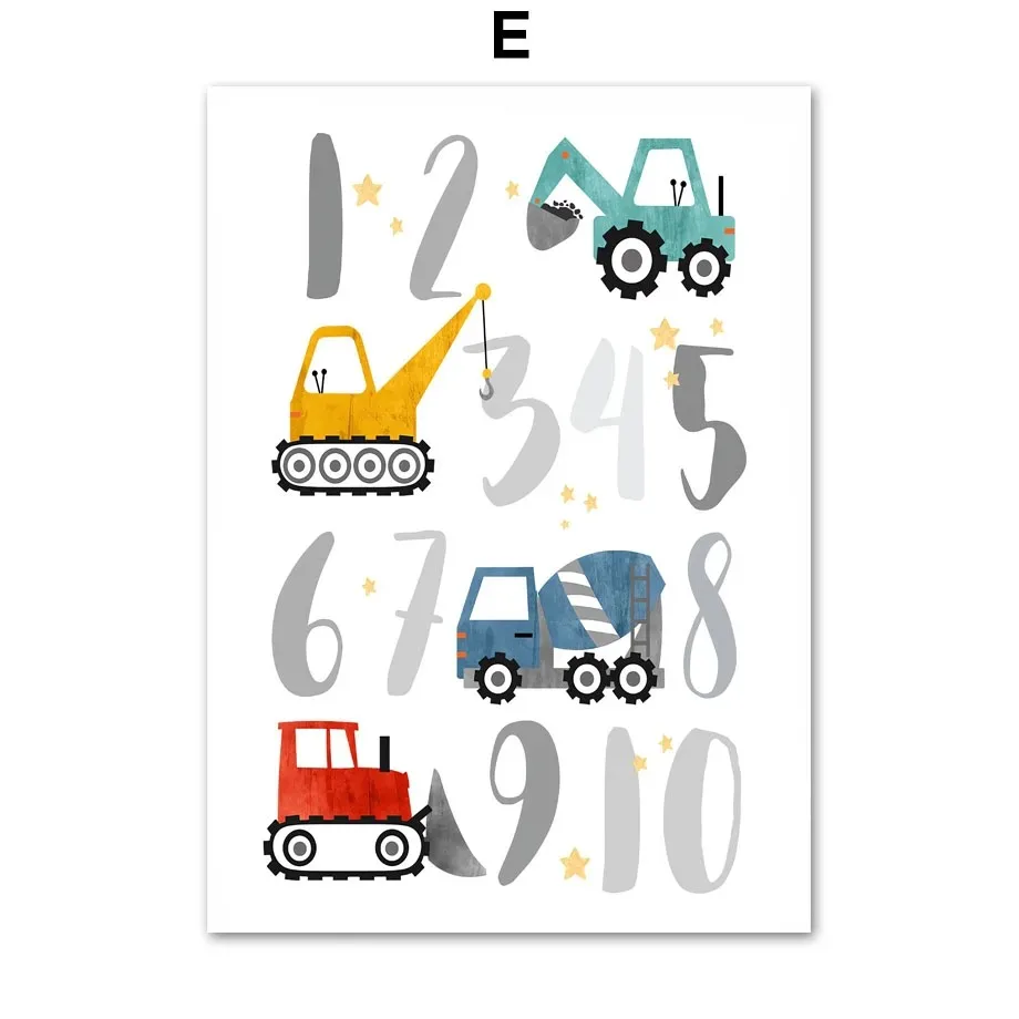 Moderne Nordic Stijl Canvas Print Schilderij Poster Cartoon Auto Letter Nummer Kinderen Muur Foto Art Studio Kinderkamer Home Decor