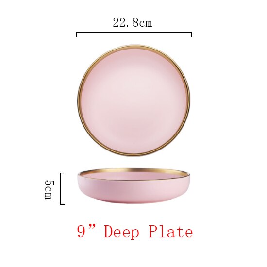 Pink/blå keramik guld indlæg tallerken sæt bøf mad tallerken nordisk stil komplet bordservice skål fad porcelæn spisestel sæt: F