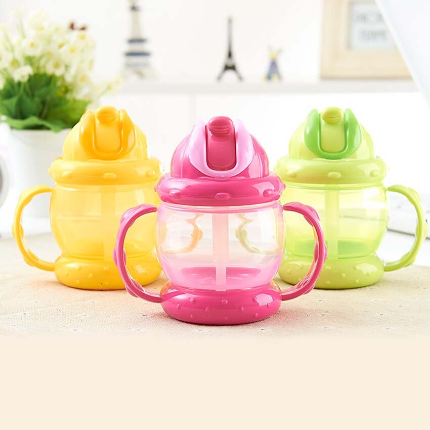 240ML Baby Cup Children Drinking Cup Training Cup Baby Feeding Straw Cup Anti-wrestling Watertight Green, Yellow, Pink