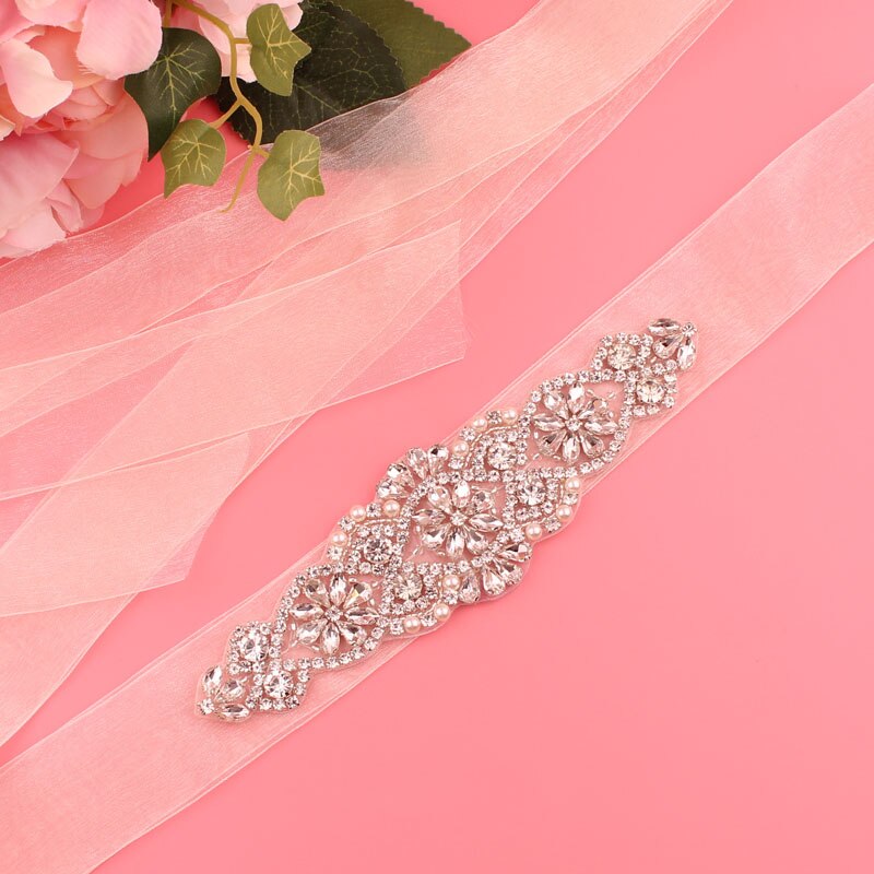 Trouwriem, kristallen bruidsriem, zilveren strass-satijnen bruidsriem voor bruiloftsaccessoires: Beige