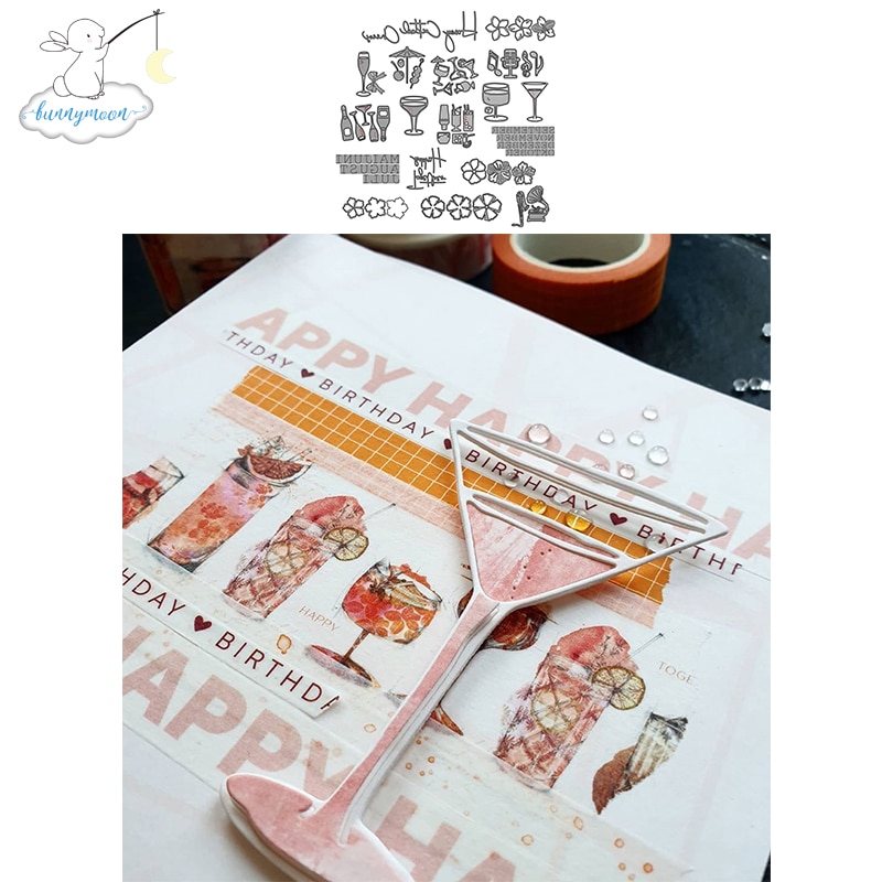 Ch vin glass og blomster metall kutte dies 3d diy scrapbooking karbon skarp håndverk dør foto invitasjonskort dekorasjon