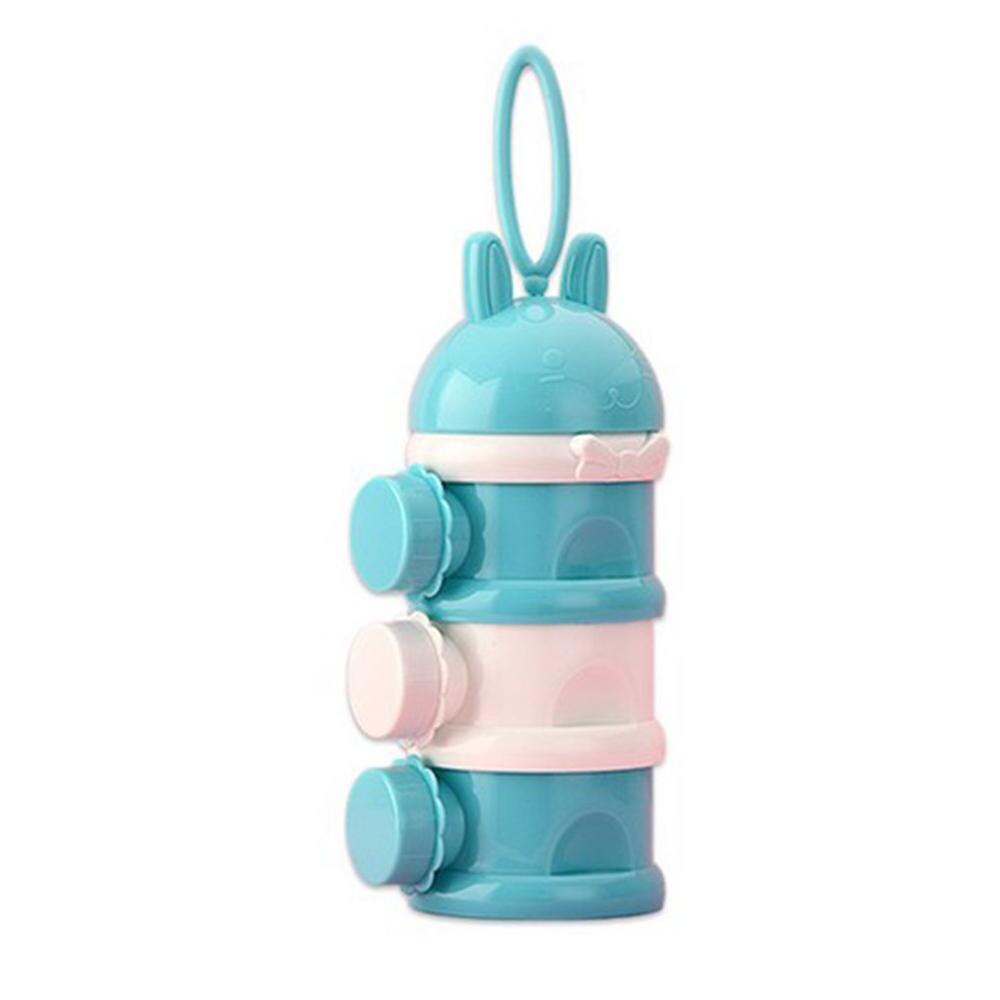 Boîte de lait en poudre à couches, boîte de rangement de collations à trois grilles pour suppléments pour bébé, boîte de lait en poudre portable: Bleu