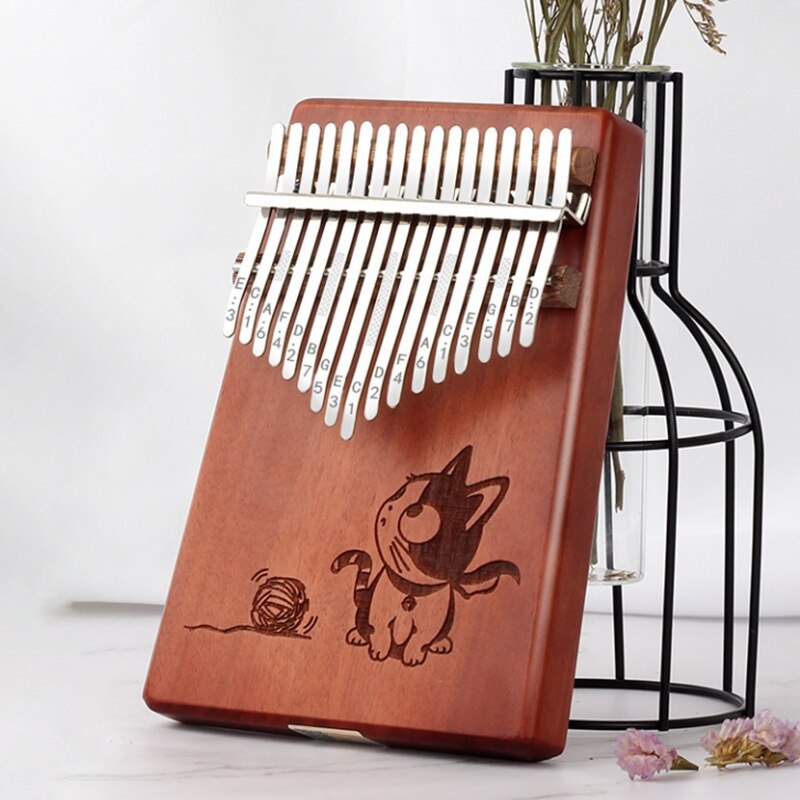 Kalimba 17-Key Mahogany Thumb Piano Animal Pattern Children's Musical Instrument Kalimba with Learning Books