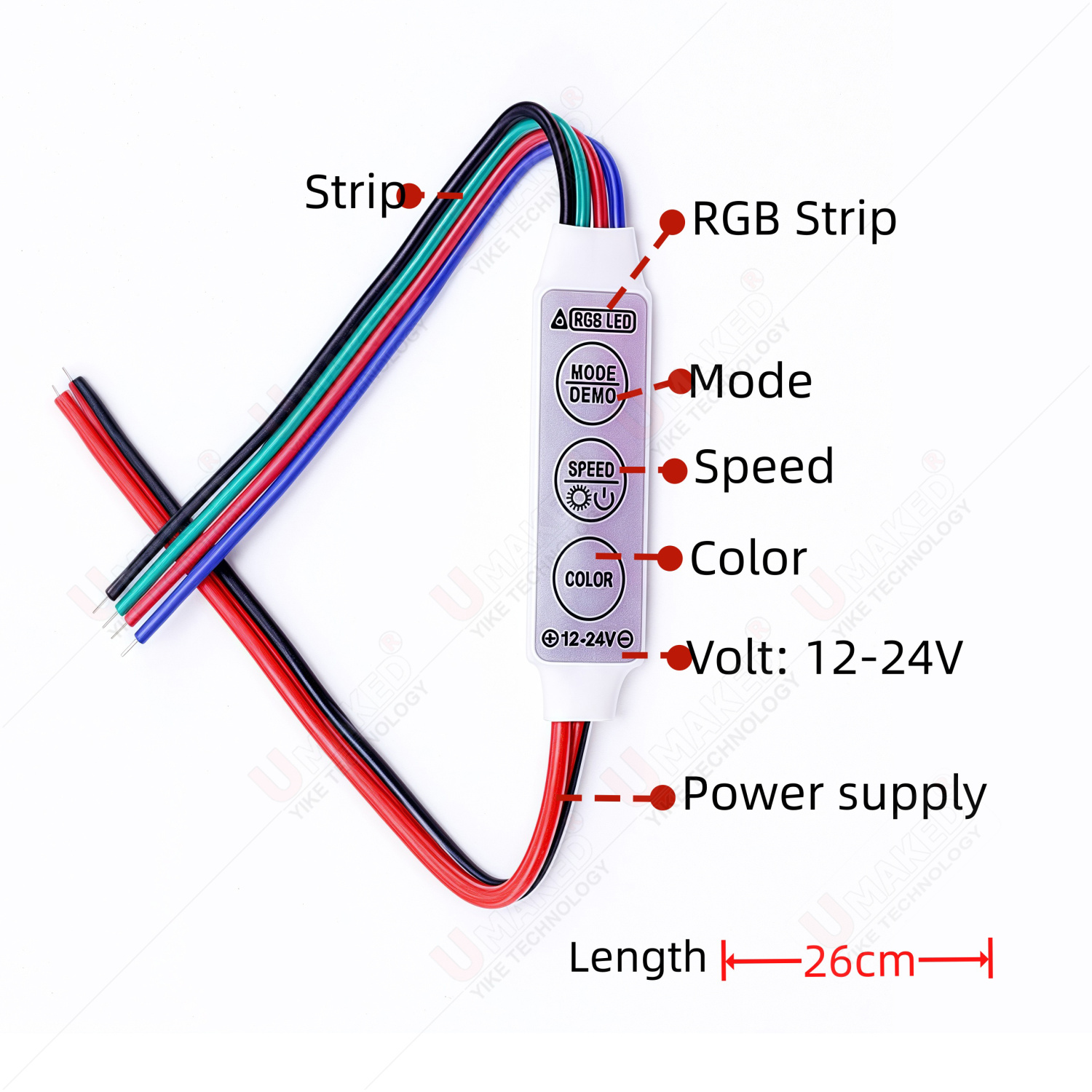 1pc RGB Dimmer 3Keys Controller DC12V 24V Mini LED Strip RGB Color For SMD 3528/5050/5730/5630/3014 LED Strip Lights DC 12-24V