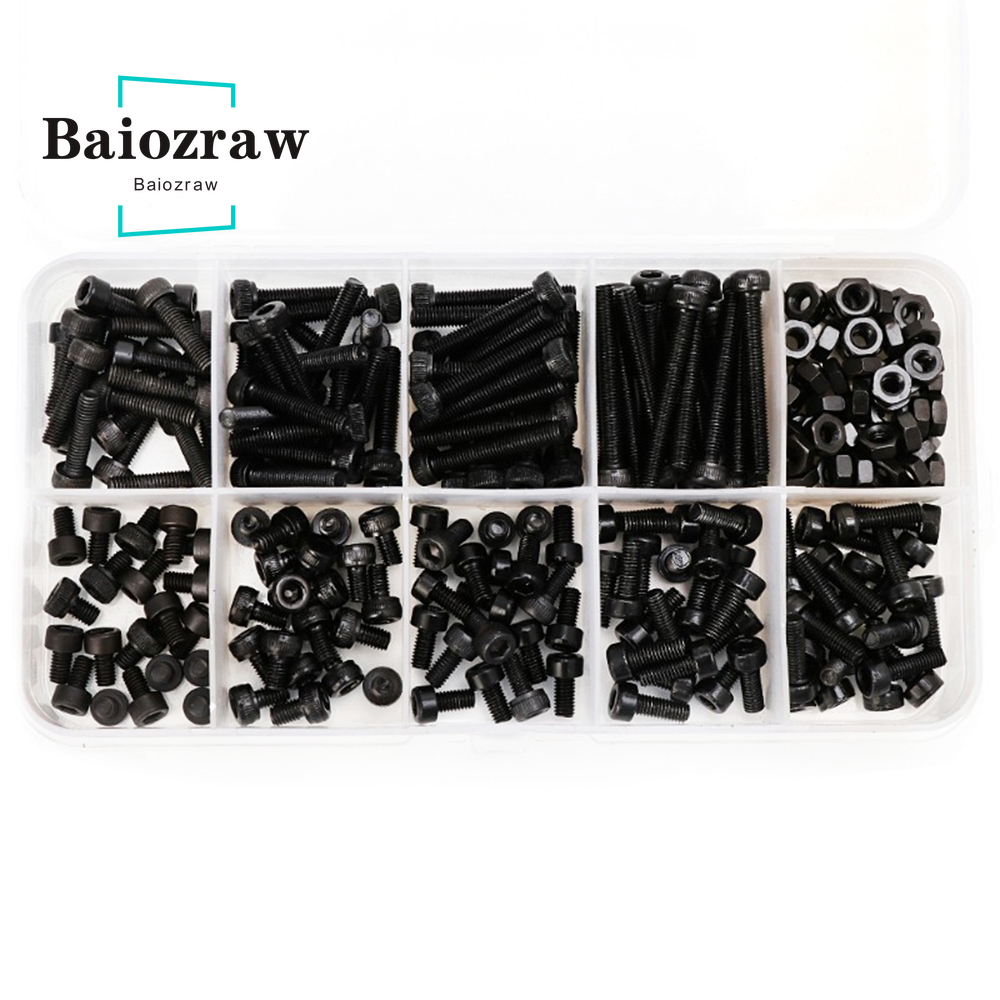 3D Printer Screw 280 pcs M3 Cap Head Hex Socket Bolt Screw Nut DIN912 Black Steel l Hexagon Cylinder Bolt Kits