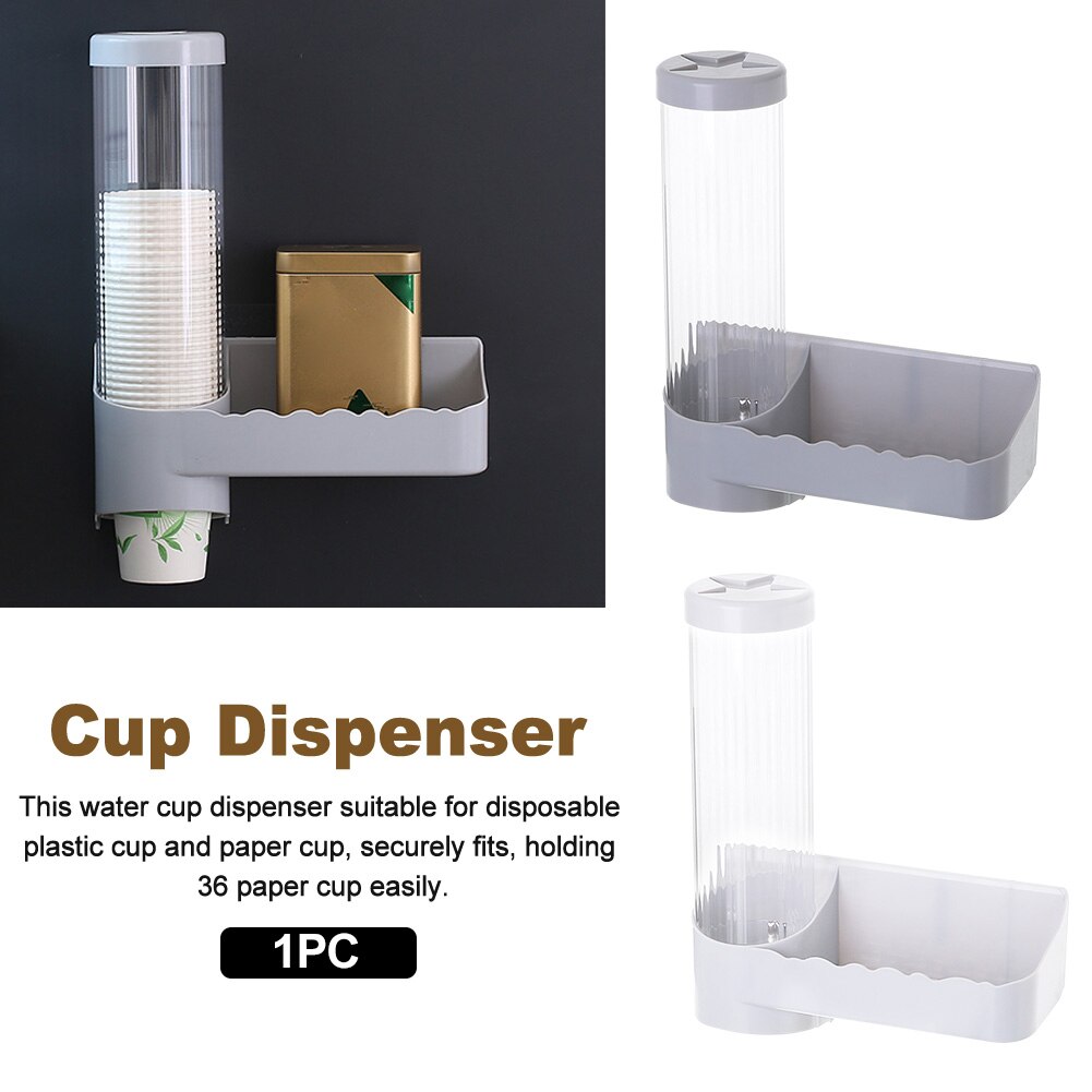 Disposable Cup Dispenser With Storage Holder Anti Dust Organizer Automatic Water Cooler ABS Space Saving Kitchen Wall Mounted